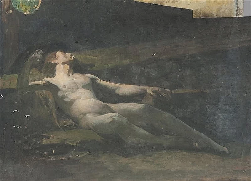 Nudo maschile disteso sui gradini